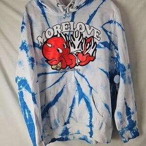 Massive Action More Love Lonely Hearts Club Tie Dye Hoodie Blue White Red Devil